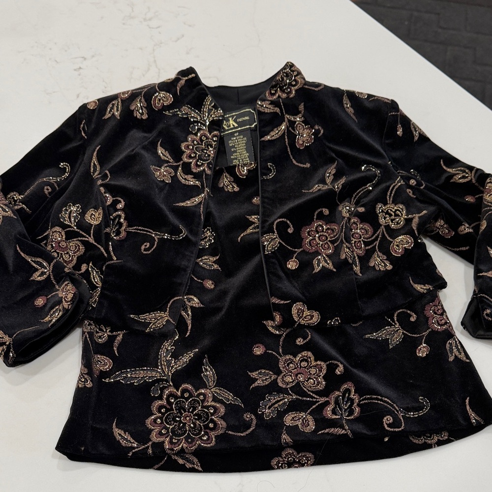 R&K Black Jacket with Floral Embroidery with gold shimmers